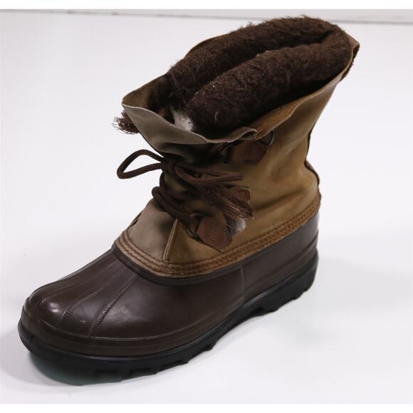 Sorel Bighorn Brown Green Fleece Lined Rubber Winter Snow Boots Mens 11 - Picture 1 of 11